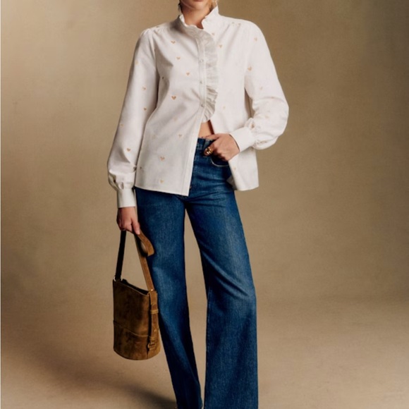 NWT NEW Sezane Chlo Blouse with Gold Heart Embroidery 34 - Picture 5 of 15